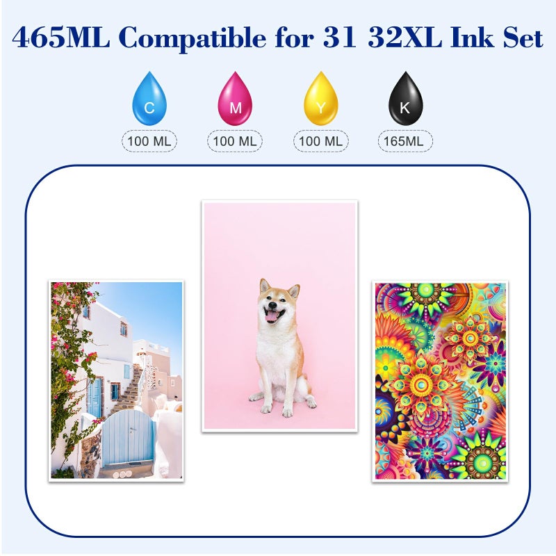 Pristar Compatible with HP 31 32XL Ink Bottle Set Compatible with HP Smart Tank 7301 7001 7602 5000 6001 5101 5102 5103 Plus 651 551 455 457 450 All-in-One Printer (165 ML 32XL Black Ink 100 ML 31 CMY - Image 4